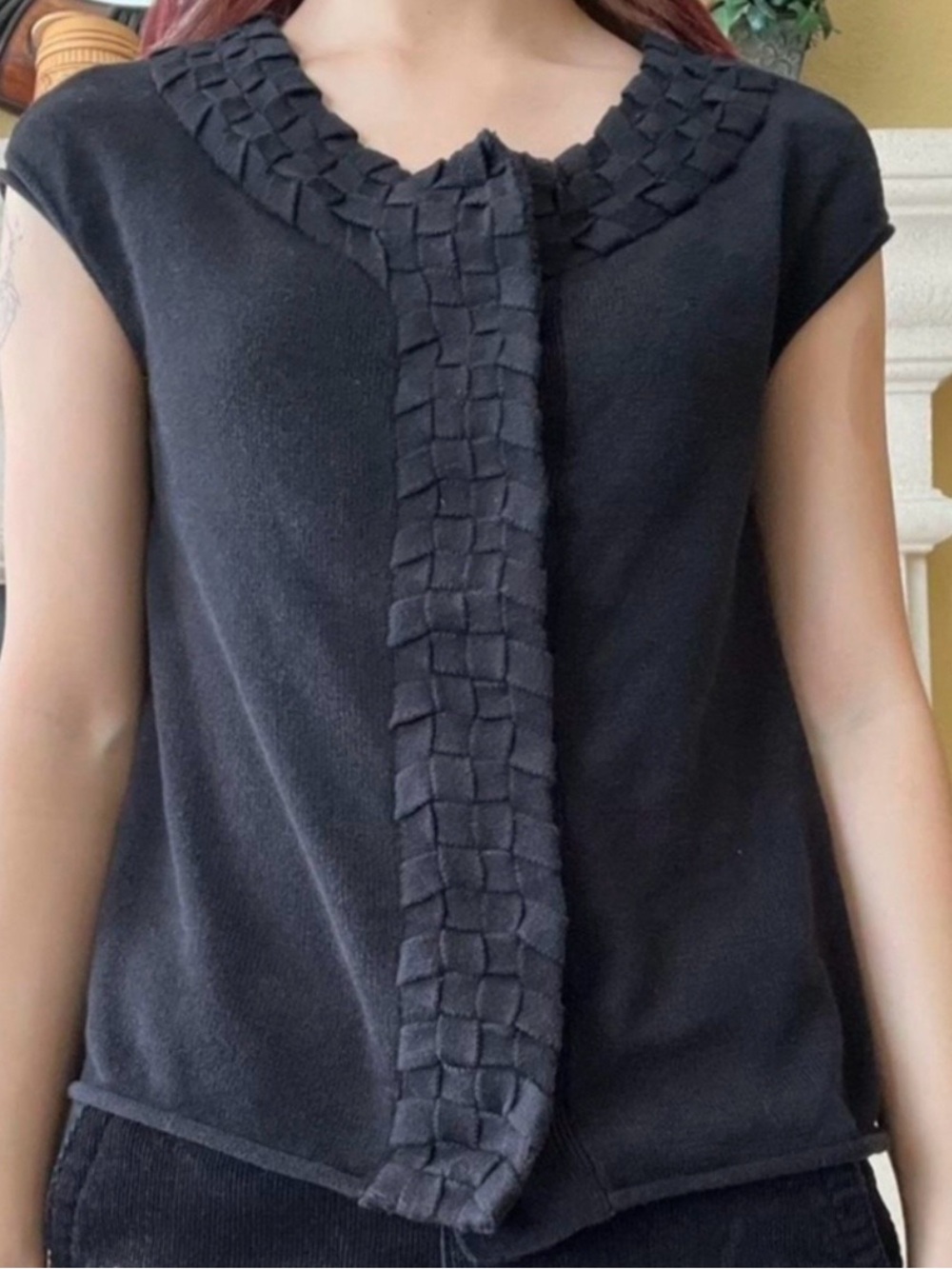 Moth Black Woven-Trim Cap Sleeve Tank